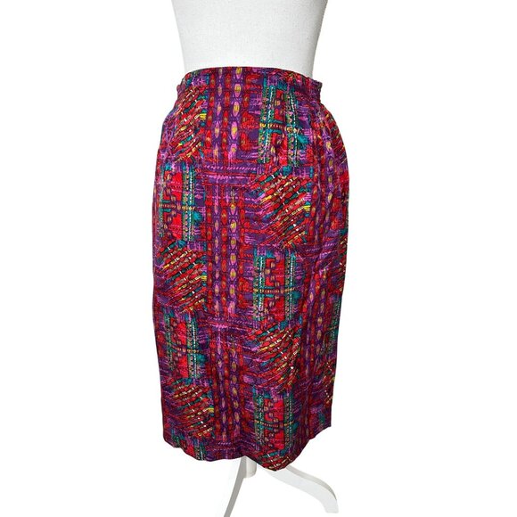 Anne Crimmins For Umi Collections Vtg Silk Multicolor Abstract Print Skirt 10